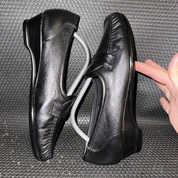 SAS Easier Slip On Black Leather Wedge Comfort Penny Loafers Womens Size 11WW - Picture 4 of 8